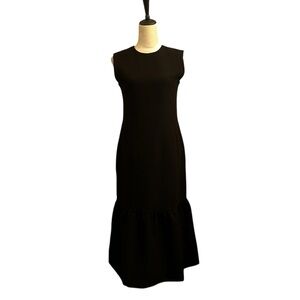 Sleeveless Black Peplum Midi Dress Fitted Flare Hem Minimalist Chic Medium M